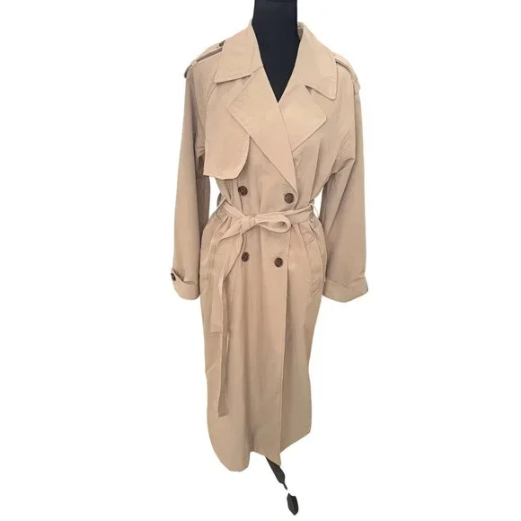 A New Day Womens S Beige Lined Trench Coat S Double-Breasted City Classic Money - Picture 2 of 13